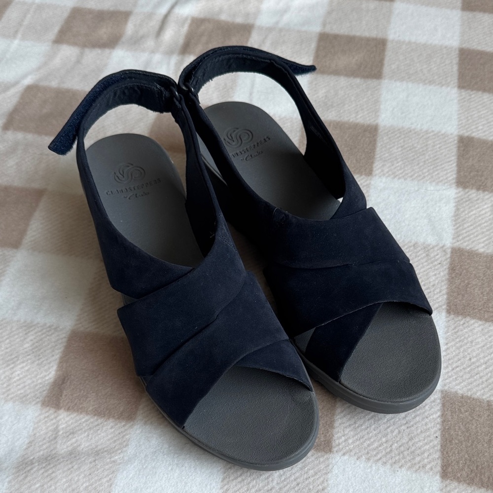 Cloudsteppers by Clarks Navy Suede Slingback Sandals